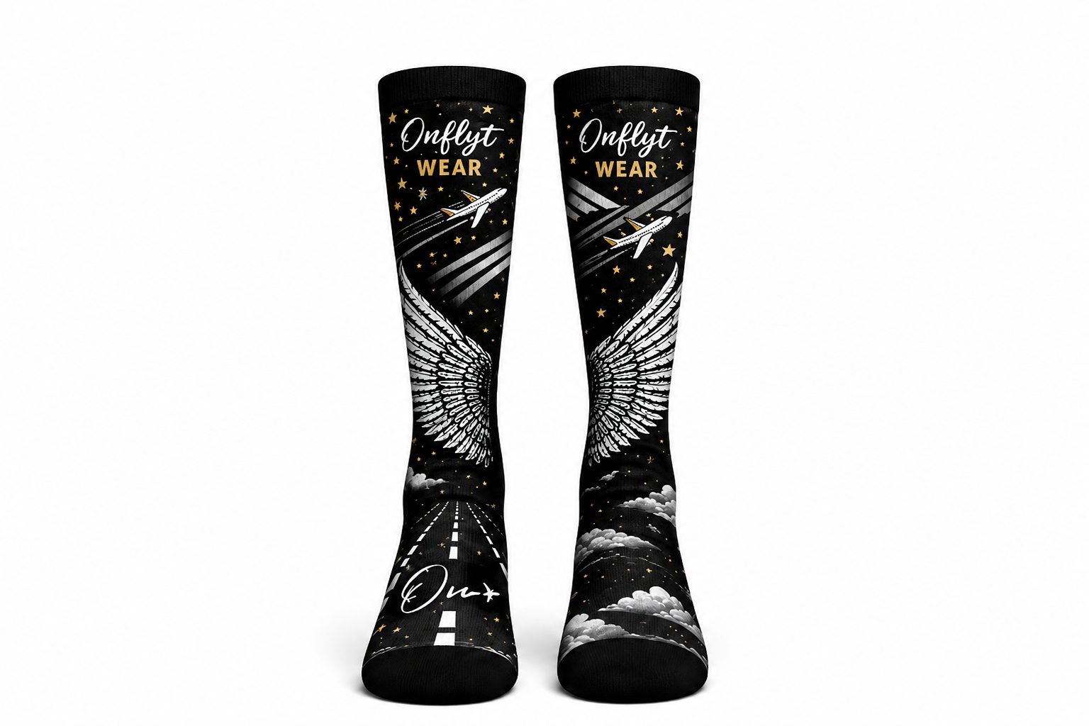ONFLYT Wear Runway & Clouds Aviation Socks